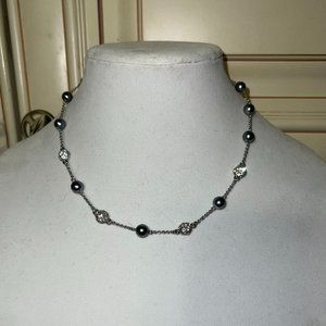 Nolan Miller Silver Tone Faux Pearl Rhinestone Ball Beaded Necklace